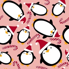 Cartoon winter Christmas seamless penguin pattern for wrapping paper and kids clothes print and fabrics