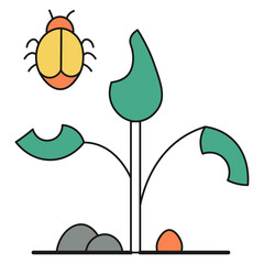 Houseplant sprout and beetle color ecological icon isolated