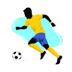 Fototapeta na wymiar Soccer football players in action vector illustration sketch hand drawn with liquid shapes in background