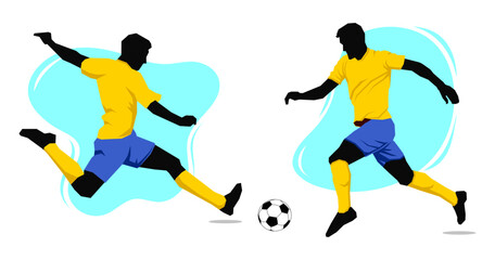 Fototapeta na wymiar Soccer football players in action vector illustration sketch hand drawn with liquid shapes in background