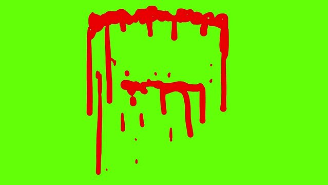 Animation of bloody stains near the teeth on a green screen. Stock horror effect For a Halloween cartoon video. 4k traces of blood on the mouth of a predator or vampire with an alpha channel.