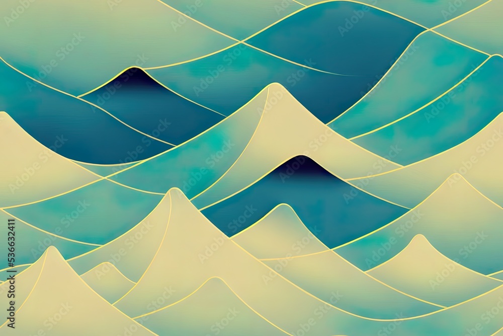 Poster japanese background with line wave pattern 2d. abstract template with geometric pattern. mountain an