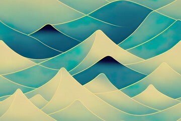 Japanese background with line wave pattern 2d. Abstract template with geometric pattern. Mountain and ocean object in oriental style.