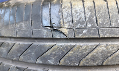 broken tire by broken glass inside