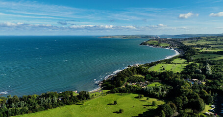 Aerial photo of the Beautiful Picturesque Glens of Co Antrim Northern Ireland
