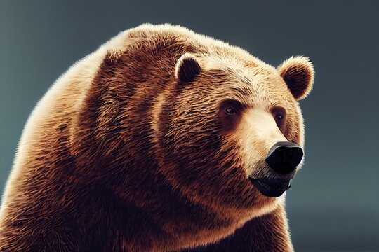 close up portrait of a brown bear isolated on background full body. Ursus arctos species. 3D illustration