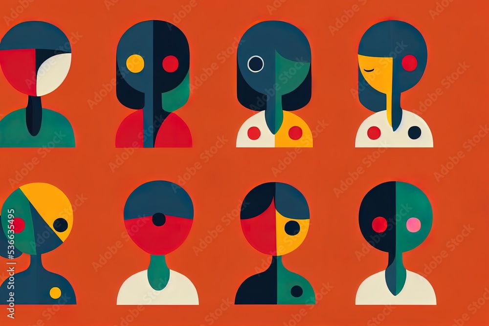 Canvas Prints Humans emotions colorful character set. 2d design with editable stroke. Abstract anthropomorphic characters icons. Feedback in form of emotions. User experience.