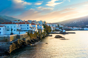 View of Chora town on the beautiful Andros island in Cyclades, Greece, Europe