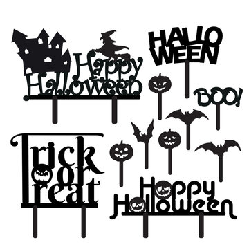 Set Cake and Cupcake Topper Halloween Spooky Silhouette for decoration Boo, Trick or treat