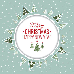 Fototapeta na wymiar Holiday Christmas card with pine trees. Christmas card with Christmas trees and winter background. Vector illustration. 