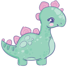 Hand drawn Cute dinosaur girl isolated on white background vector cartoon character Kids summer spring print