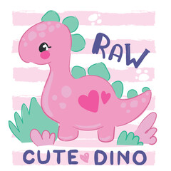 Hand drawn Pink Dinosaur little cute summer baby print Vector Illustration