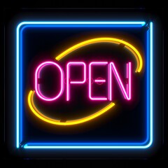 Retro neon sign with pink, blue and yellow colours isolated over a black background. Trendy style. Neon sign. Custom neon. Home decor.