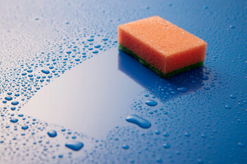 Cleaning sponge on wet surface - obrazy, fototapety, plakaty