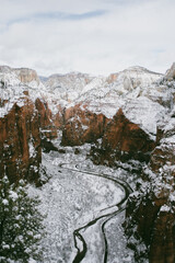 Fototapeta na wymiar View from Angels Landing in winter, Zion National Park, USA