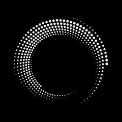 Abstract halftone dotted lines in circle form. Geometric art. Trendy design element for dotted frame, technology logo, tattoo, sign, symbol, web, prints, template, pattern and abstract background
