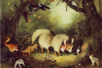 Obraz premium Circus watercolor nursery baby illustration woodland animals