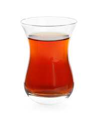 Glass of traditional Turkish tea isolated on white