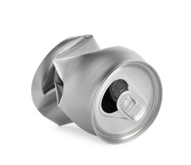 Silver crumpled can with ring isolated on white