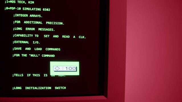 Retro pc with loading code console, programmer making scripts, green basic screen, Old computer studio close-up, Desktop vintage retro wave display, late 90s PC.