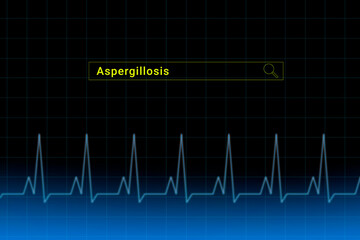 Aspergillosis.Aspergillosis inscription in search bar. Illustration with titled Aspergillosis . Heartbeat line as a symbol of human disease.