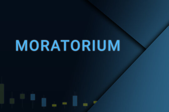 moratorium  background. Illustration with moratorium  logo. Financial illustration. moratorium  text. Economic term. Neon letters on dark-blue background. Financial chart below.ART blur