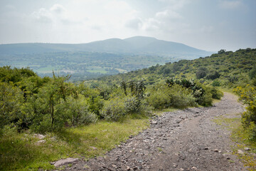 camino rural montañoso de una ruta natural en la montaña de tequixquiac en méxico que forma...