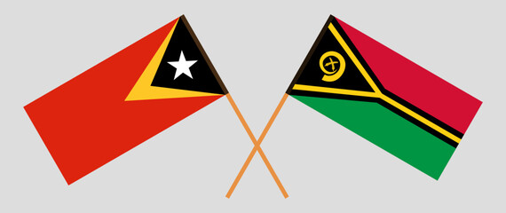 Crossed flags of East Timor and Vanuatu. Official colors. Correct proportion