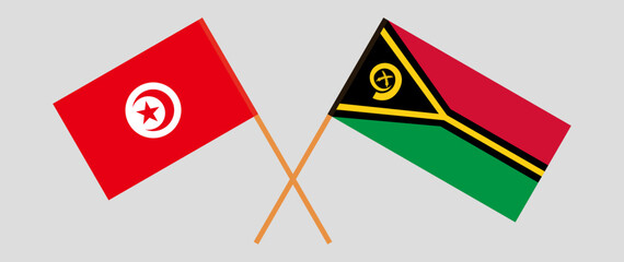 Crossed flags of Tunisia and Vanuatu. Official colors. Correct proportion
