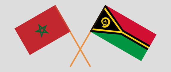Crossed flags of Morocco and Vanuatu. Official colors. Correct proportion