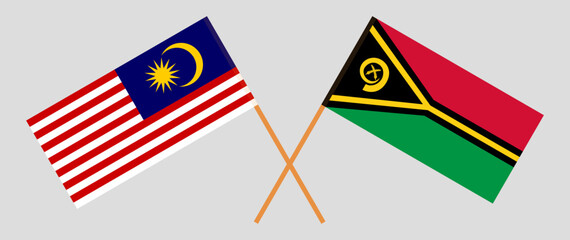 Crossed flags of Malaysia and Vanuatu. Official colors. Correct proportion