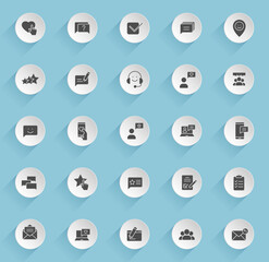 feedback vector icons on round puffy paper circles with transparent shadows on blue background. feedback stock vector icons for web, mobile and user interface design