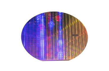 Semiconductor wafer disk made of silicon isolated on white