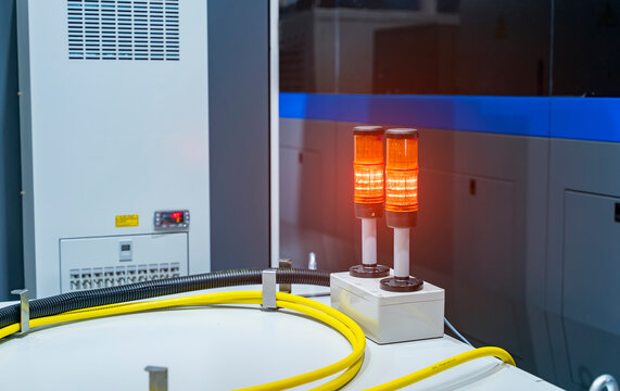 Warning light alarm for machine working. Status lamp of the machine in factory.