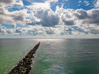 Aerial drone photo Miami Beach SOBE Jetty to Atlantic Ocean