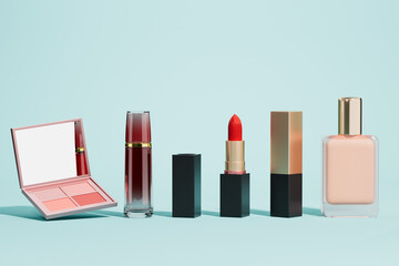 3d rendering different lipstick cosmetics