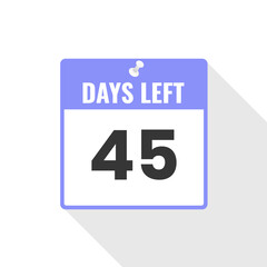 45 Days Left Countdown sales icon. 45 days left to go Promotional banner