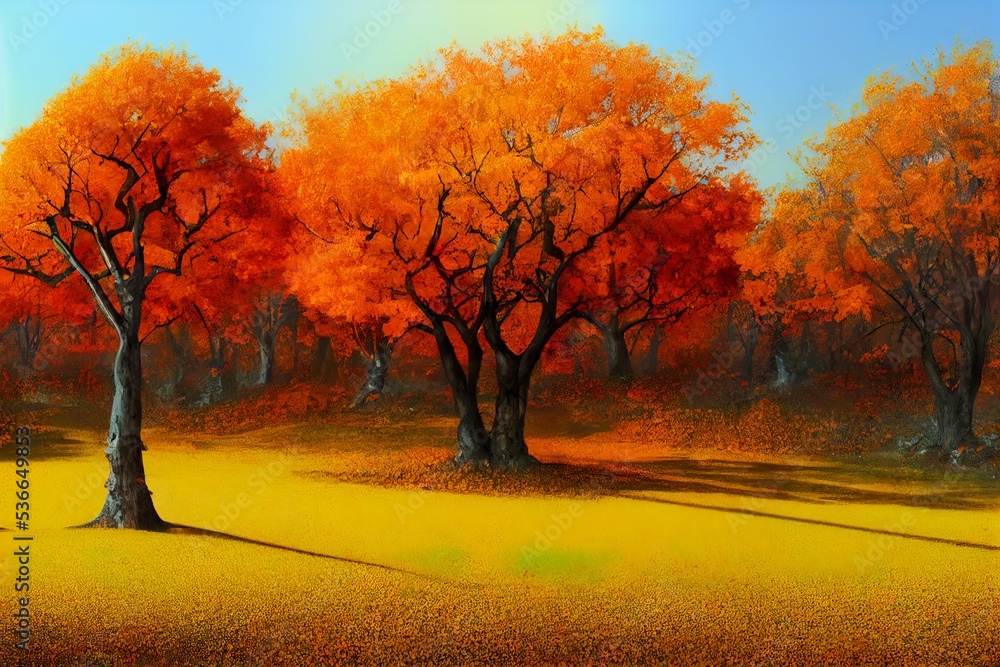Poster abstract autumn landscape scene with a podium for product display 3d rendering
