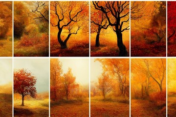 Greetings and gifts for the autumn and autumn season concept Autumn background poster and banner template with colorful autumn leaves