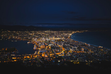 函館山から見下ろす、美しい函館市の夜景