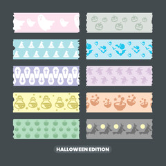 Halloween theme flat washi tape collection eps 10 free vector