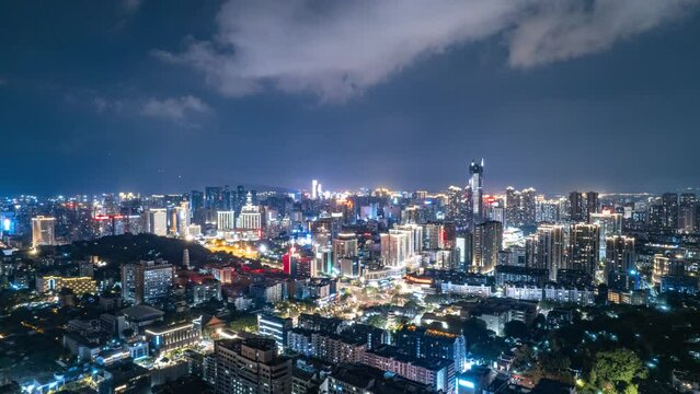 aerial view of cityscape of fuzhou at night