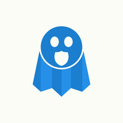 Obraz premium Simple and unique funny ghost with guard or shield sign image graphic icon logo design abstract concept vector stock. Can be used as symbol related to computer or hacker