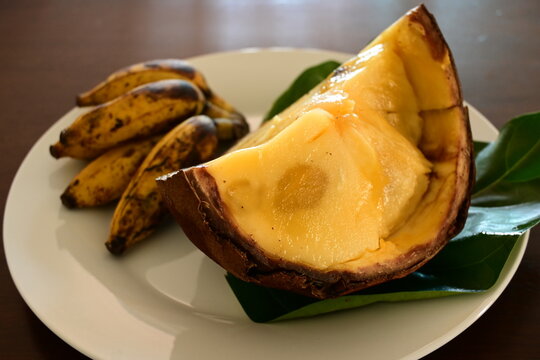 "Football Fruit" in Palau. The size of the fruit is large like a football, which is edible and delicious fruit. The taste is similar to Mango. It is called also &ldquo;Pangi&rdquo;