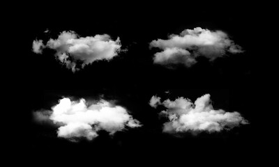 Set of isolated clouds over black. Design elements