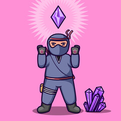 Vector cute ninja with crystal bending power illustration © Alfian