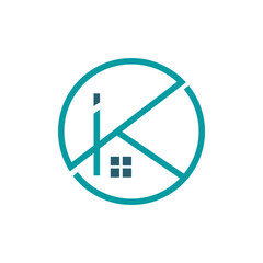Letter K with home icon symbol. Real estate logo design in letter K