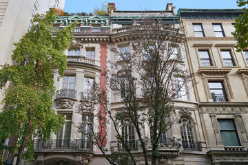 Facades of old baroque style New York townhouses