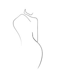 A nude woman back is drawn in one line art style. Romantic expression. Printable art.