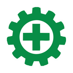 The green health icon with a gear wheel in the middle has a plus sign as a symbol of health. Editable health symbols